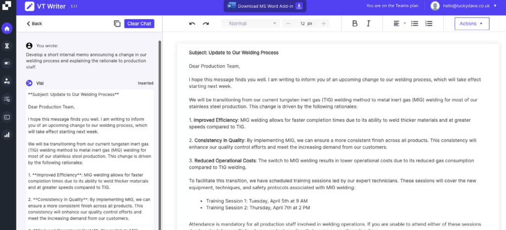VT Writer for Manufacturing