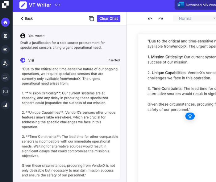 AI writing assistant for defense and space - VT WRITER